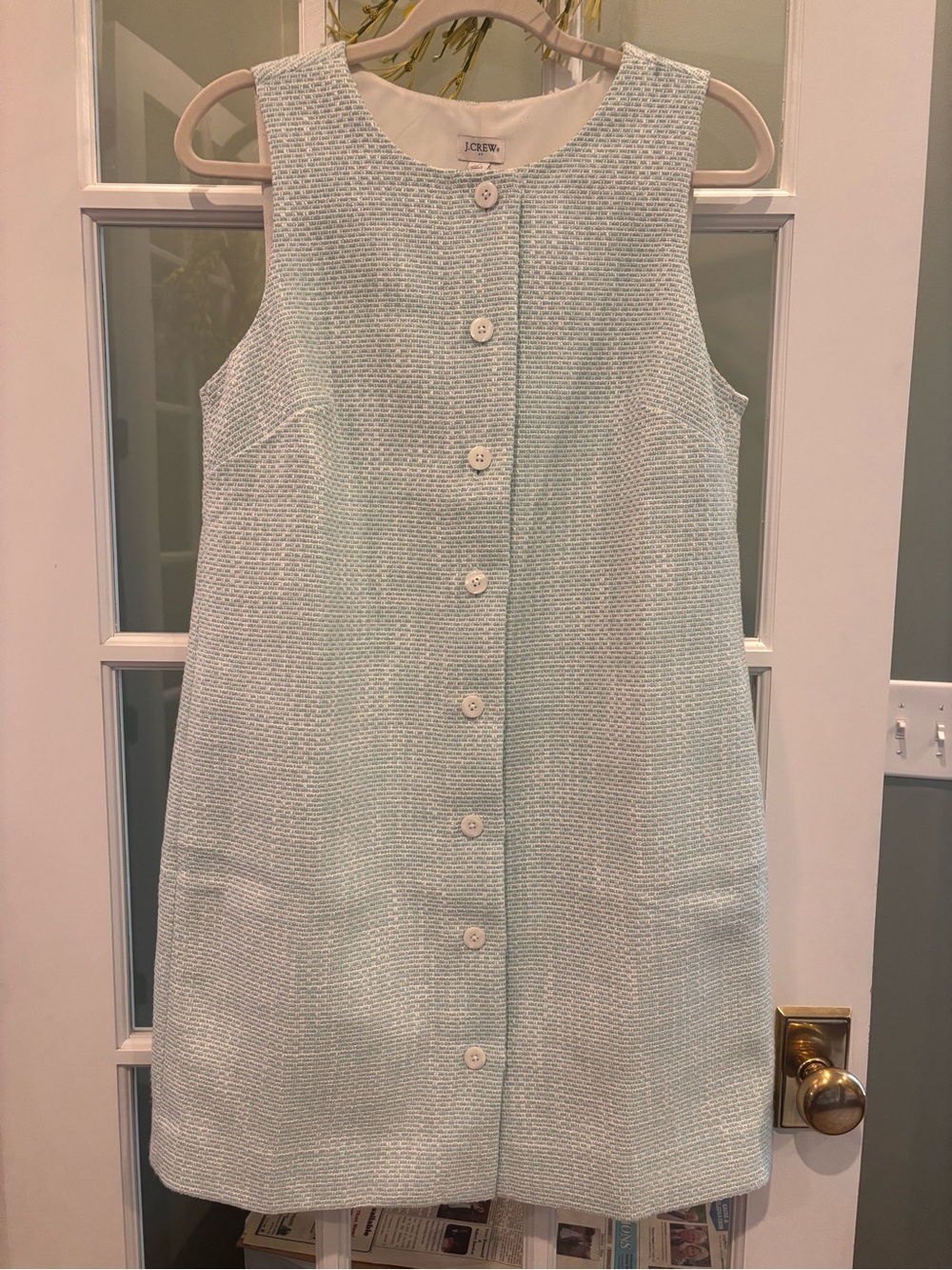 J. Crew Sleeveless Button-Front Mini Dress in Light Aqua